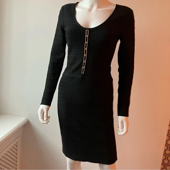 green emerald velvet dress Herv Leger Black Kendra Gold Zipper Bandage Dress  Priscilla Posh